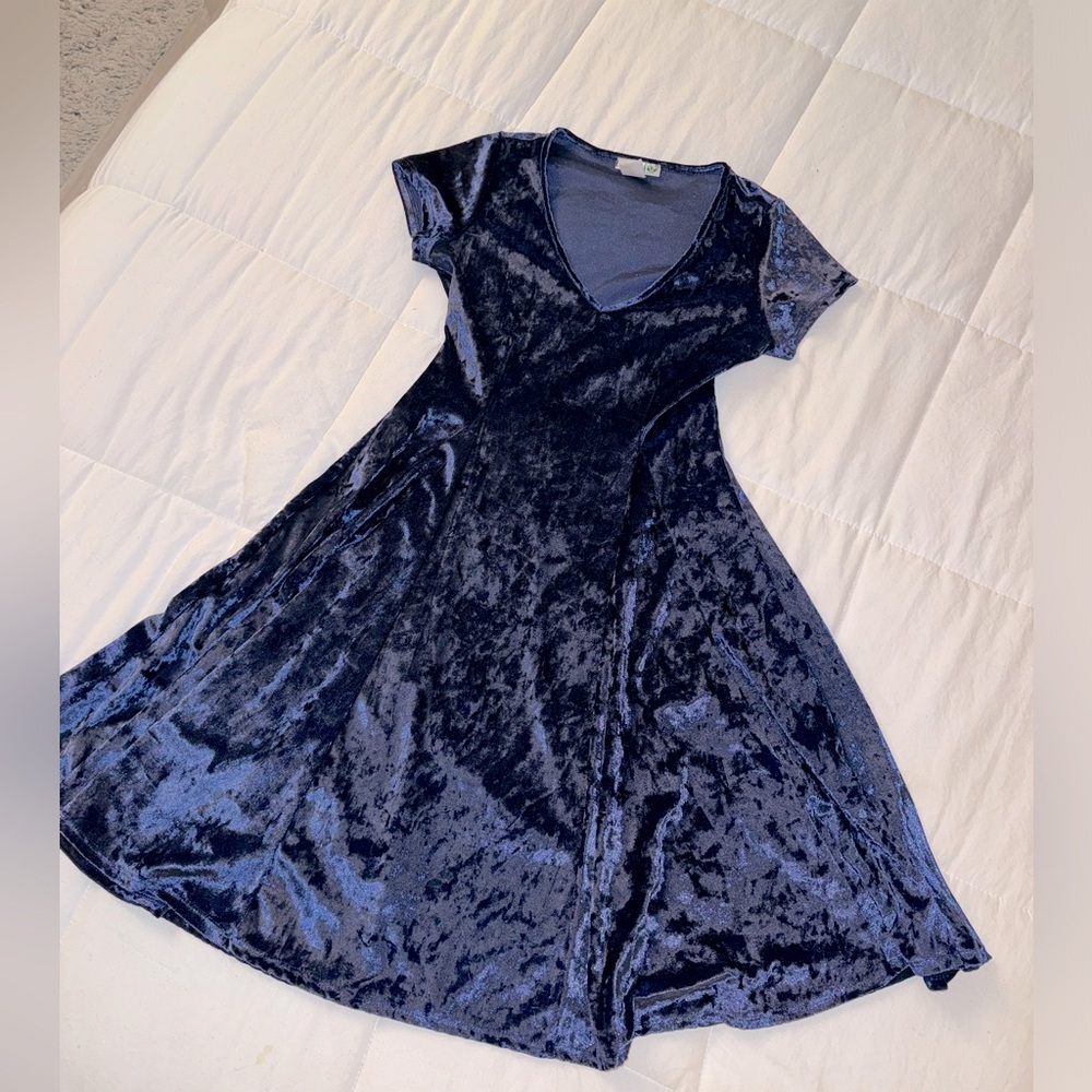Crushed Blue Velvet A-Line Mini Dress by Banana Lemon- size medium